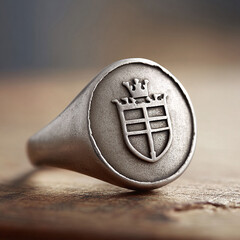 Elegant signet ring with a crest, symbol of heritage and distinction. Ideal for themes of lineage, nobility, history, or personalized style. Authentic, timeless appeal.