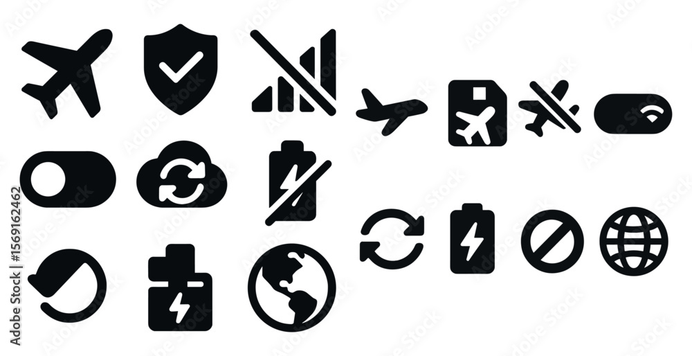 Poster collection of icons for various apps and websites. the icons include a check mark, a battery icon, a