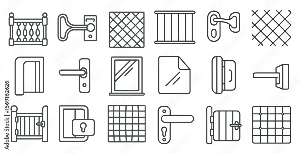 Poster collection of various objects, including a key, a lock, a window, and a door. the objects are arrang