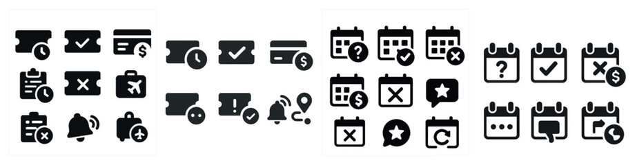 Collection of icons for various apps and services. The icons include a ticket, a calendar, a check mark, a question mark, and a star