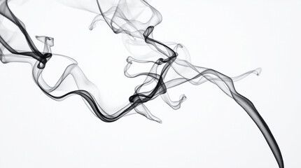 Abstract black and white smoke tendrils swirling gracefully against a plain white background, creating an elegant and dynamic visual effect suitable for artistic or conceptual themes.