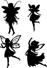 Fairy Silhouette Vector Art Set, Magical Fairy Vector Collection, Elegant Fairy Outline Design, Flying Fairy Silhouette Vector, Fairy with Wand Vector Art, Fantasy Fairy Vector Pack, Dancing Fairy Sil