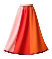 Color-block maxi skirt with panels of pink, red, and orange