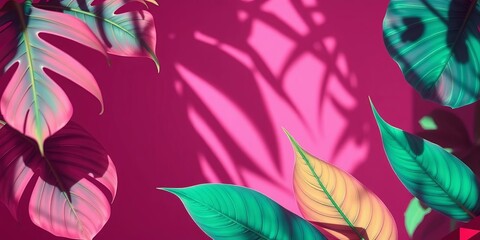 Fototapeta premium Pastel tropical leaves, duotone backlight shadow, abstract design, tone, foliage