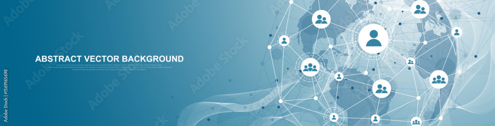 Poster global network connection concept. big data visualization. social network communication in the globa