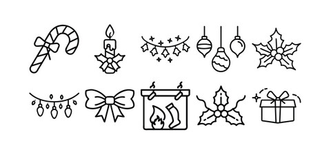 Obraz premium Merry Christmas Day Icon Set — Gifts, Decor, Silhouette & Line Art Vector Illustration Bundle
