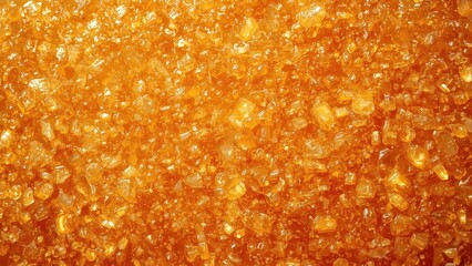 Surface of golden amber sugar crystals close-up texture background