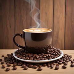 Steaming Cappuccino in Dark Mug