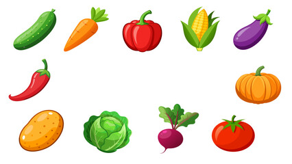 Organic Vegetables Set Vector Isolated on Transparent Background - Natural Organic Vegetables Illustration 

