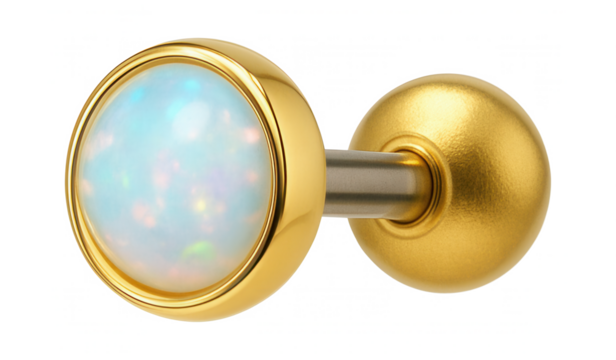 Gold-plated cartilage stud with opal inlay