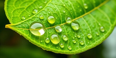 Vibrant green lemon leaf with glistening citrus droplets, isolated,  botany,   zest