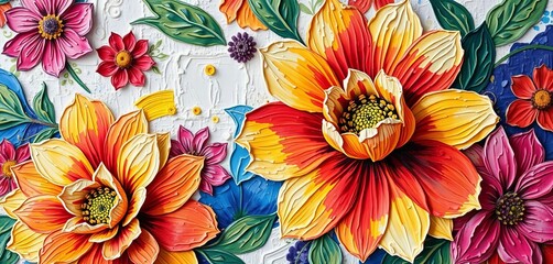 Vibrant impasto floral canvas, thick texture, colorful strokes, home decor, wall art