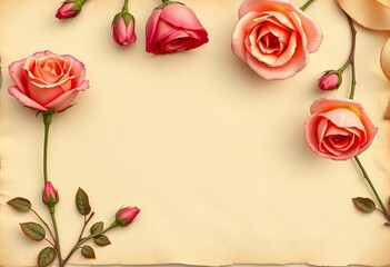 Vintage paper banner with faded roses, simple web header design,  web template,  rose design