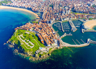 Beautiful view of the city of Gijon in Asturias, Spain 