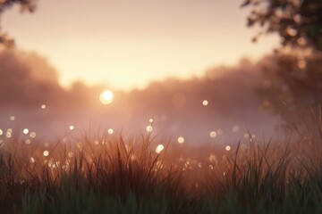 Fototapeta premium Sunrise mist over grassy field