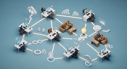 Global Network Collaboration Illustrative Representation of Interconnected Teams and Ideas