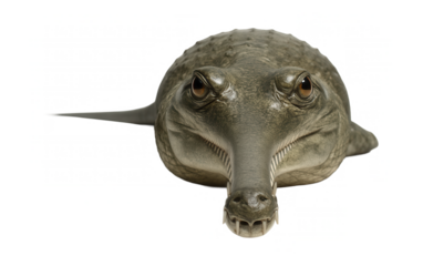 Gharial with elongated, narrow snout and interlocking teeth