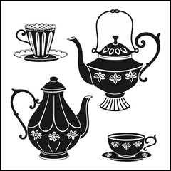 Dishes doodle sketch icon set print