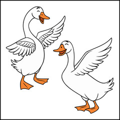 Cheerful cartoon duck with a green head stands smiling with its beak open