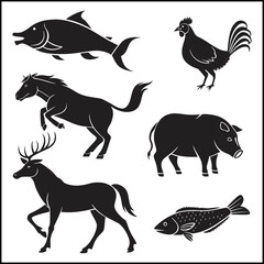 Silhouette animals collection featuring various mammal forms, including bear, rabbit, fox and other wild creatures
