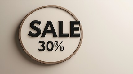 Minimalist sale banner with bold black SALE 30 percent text on beige background, clean and modern.