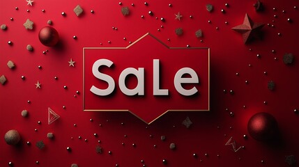 Elegant red sale banner with gold accents and 3D text, perfect for holiday or luxury promotions.