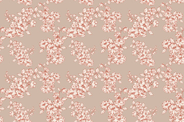 Seamless floral pattern featuring elegant roses with detailed leaves on a light beige background. Pastel flowers ornament. Perfect for luxury wallpapers, fabric prints, wedding decor