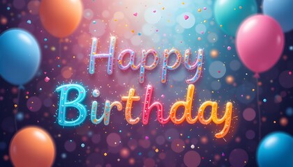 Happy birthday celebration card illustration with balloons and festive winter holiday decoration for new year's eve party 2013, featuring merry xmas light and stars design art greeting text vector sig