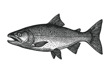 Vintage fish engraving detailed woodcut style vector illustration