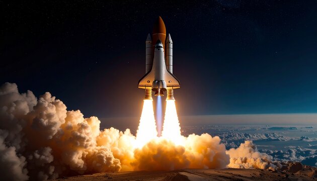 Rocket launch event space digital image night sky aerial view technological advancement