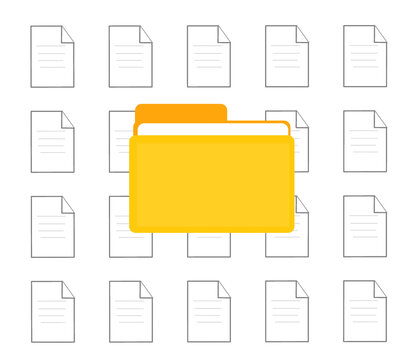 Yellow folder icon with background of document file icons.