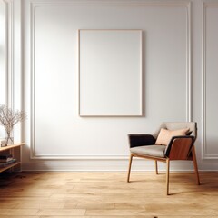 Clean white wall mockup in a modern living room, perfect for showcasing minimalist interior designs.