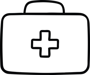 Obraz premium Simple hand drawn medical first aid kit icon with a plus symbol