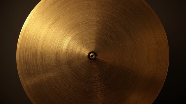 Surface of golden cymbal shiny metallic musical instrument drum kit