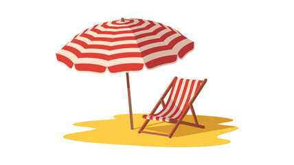Beach Umbrella and Deck Chair on Sand