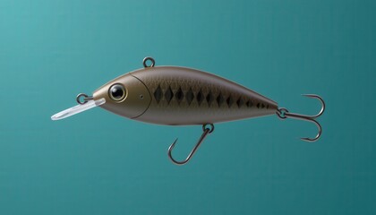Realistic Fishing Lure Design Displayed in Detail on a Smooth Teal Background for Fishing Enthusiasts and Designers