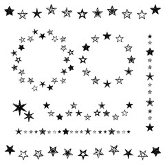 星のフレーム　リース　ラインデコレーションのセット　ベクターイラスト　手描き風