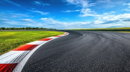 Racing track curves under a vibrant sky