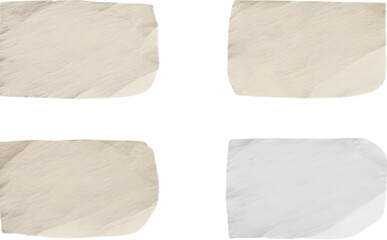 Set of Four Torn Edge Handmade Paper Sheets Isolated on Transparent Background