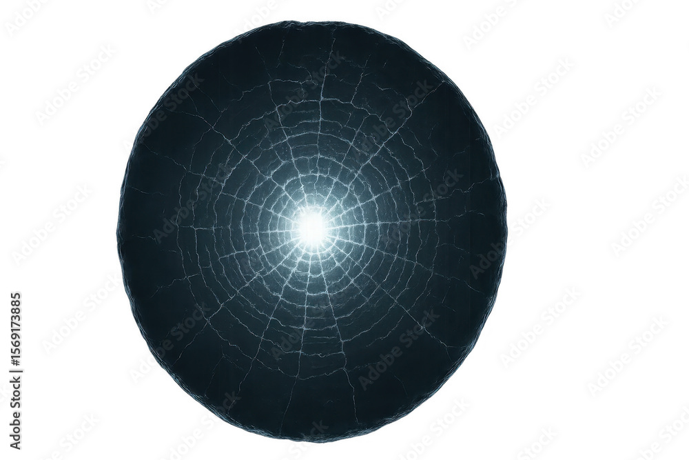 Aufkleber mysterious dark sphere with a glowing core and intricate crack patterns, creating an abstract vortex