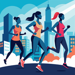 Sporty Girls Running in City Environment