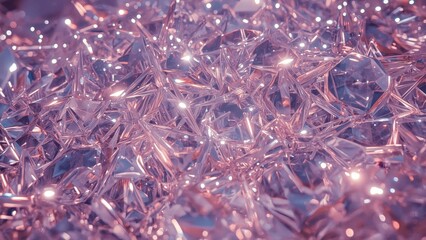 Close-up texture of sparkling pink crystal gemstones reflecting light, perfect for jewelry backgrounds, luxury themes, fashion advertisements, elegance, glamour, and festive celebrations with soft pu
