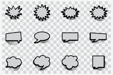 comic speech bubbles halftone shadows icon set element