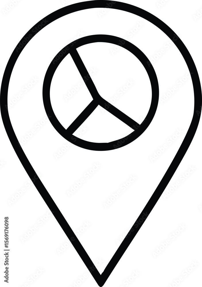 Poster location pin icon with a pie chart symbol inside representing data analysis