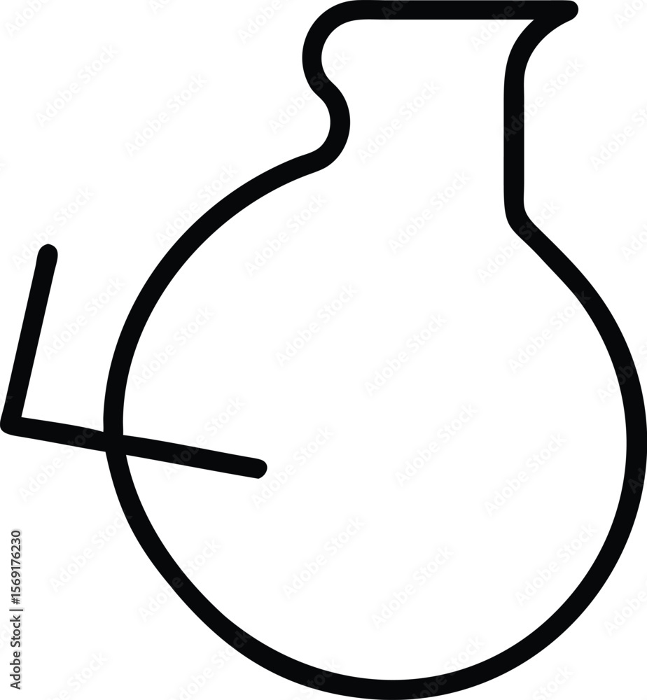 Poster abstract minimalist black line art of a round shape with a curved neck and a line pointing inwards