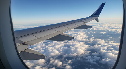 Fototapeta premium Above the Clouds Stunning Aerial View from Airplane Window