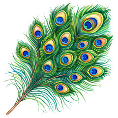 Obraz premium Watercolor Peacock Feather with Iridescent Eyes