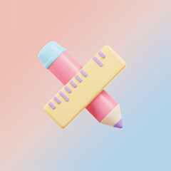 Pink pencil and ruler illustration