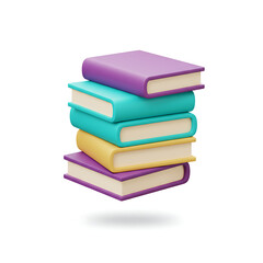 Colorful stack of books for learning and education on white background