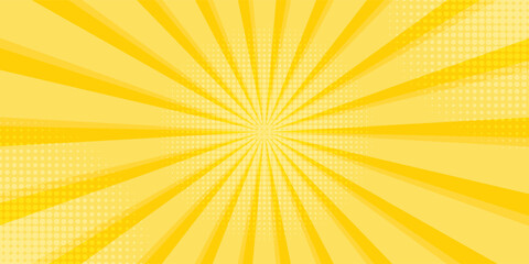 Yellow abstract background with light of sunburst. yellow starburst with halftone. sun ray retro background with flash